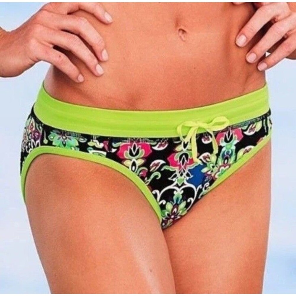 Athleta Reversible Bikini Swim Bottoms Size Medium Drawstring Waist Wildflower